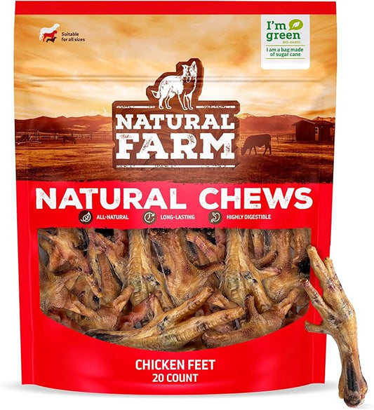 Natural Farm Nail-Free Chicken Feet Dog Treats (20 Pack), 100% Free-Range Air Dried Chicken Feet, No Nails, Fully Digestible, High Protein, Low Calorie, Joint Support, Single Ingredient