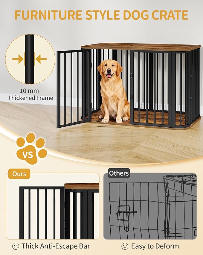 39.4'' Dog Crate Furniture, L Indoor Dog Kennel Dogs Cage, Modern Decorative Pet House for Small/Medium/Large Dogs, Anti-Chew & Anti-Escape, Kennel End Side Table, Rustic Brown DFC88701B