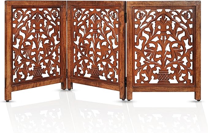 Decorative Wooden Pet Gate, Dog Fence, Cat Gate, Foldable, Adjustable, Portable, Extra-Wide, Wooden Dog Barrier, Free-Standing Puppy Gate 3 Panels for Indoor, Doorways, Stairs-24x54 Inch Antique Burnt