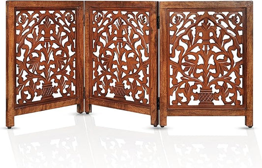Decorative Wooden Pet Gate, Dog Fence, Cat Gate, Foldable, Adjustable, Portable, Extra-Wide, Wooden Dog Barrier, Free-Standing Puppy Gate 3 Panels for Indoor, Doorways, Stairs-24x54 Inch Antique Burnt