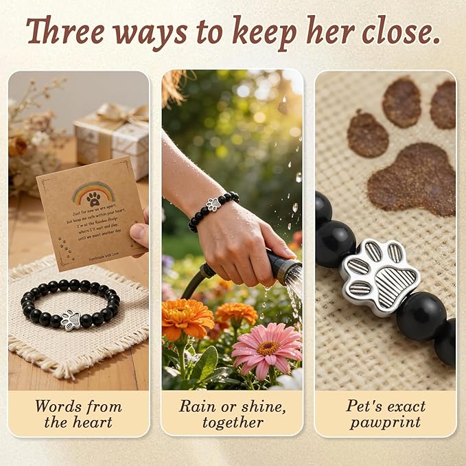 Dog Memorial Bracelet – Adjustable Pet Keepsake with Paw & Heart Charm, Sympathy & Remembrance Gift for Dog Loss, Cat & Pet Bereavement, Glossy