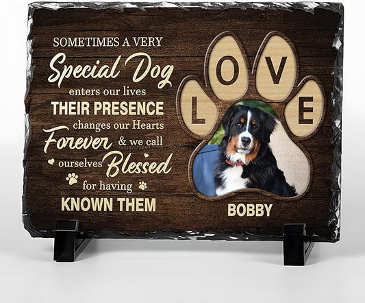Custom Dog Memorial Gifts for Loss of Dog, Personalized Pet Memorial Stone with Photo Name, Pet Headstones for Dogs, Bereavement Sympathy Gifts for Dog Cat Lover