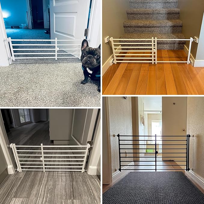 Malier Dog Gate with a Small Door, Extra Wide All Metal Short Dog Gate Pet Gate for Stairs, 10'' Tall Pressure Mount Easy Step Over Puppy Gate Low Gate for Doorways