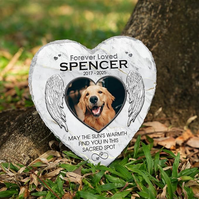 May The Sun's Warmth Find You In This Sacred Spot Personalized Photo Dog Memorial Stone, Pet Memorial Stones for Dogs, Dog Memorial Gifts for Loss of Dog, Cat Sympathy Gift for Pet Lovers