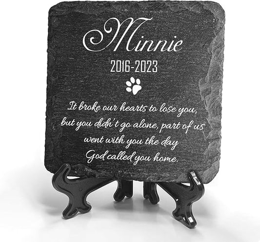 Personalized Individual Square Memorial Plaque + Stand for Pet Cat Dog Slate Stone Frame Paw Grave Marker - Size 3.94" x 3.94" or 100 x 100 mm - Name