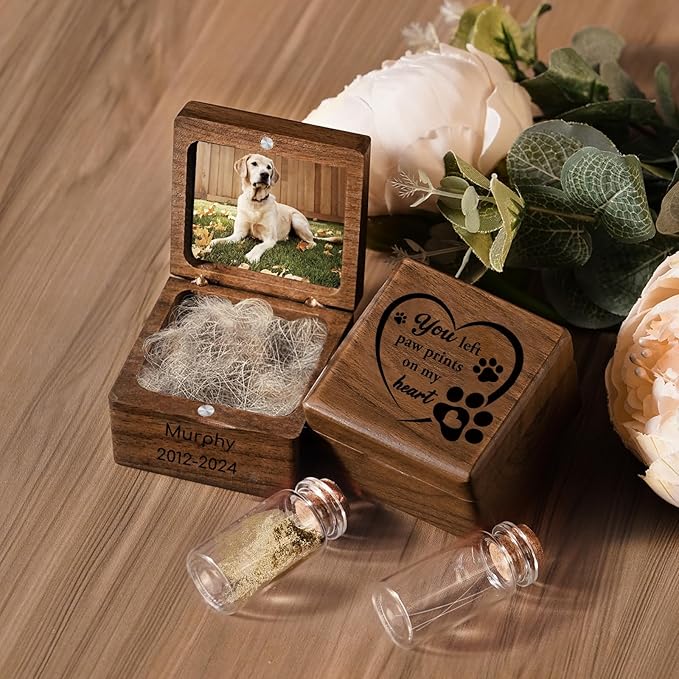 iDIY Personalized Dog Memorial Gifts, Pet Memorial Gifts for Dogs or Cats, Pet Hair Keepsake Box, Wooden Pet Fur Ashes Memorial Box, Pet Loss Sympathy Gift for Dogs Cats