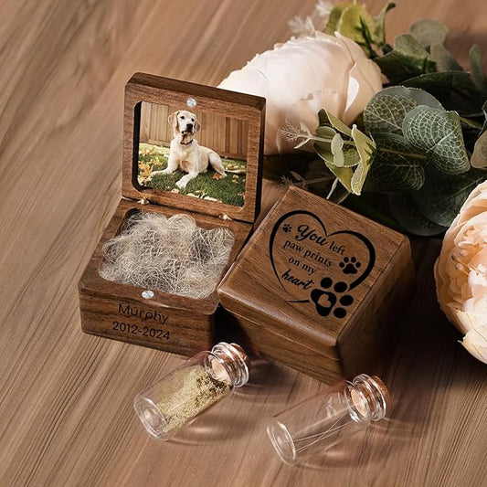 iDIY Personalized Dog Memorial Gifts, Pet Memorial Gifts for Dogs or Cats, Pet Hair Keepsake Box, Wooden Pet Fur Ashes Memorial Box, Pet Loss Sympathy Gift for Dogs Cats