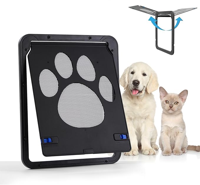 Cat Door for Screen Door, Small Dog Screen Door, Magnetic Flap Doggy Door for Sliding Door, Lockable Cat Screen Door, 10”*8”*0.5 Inch