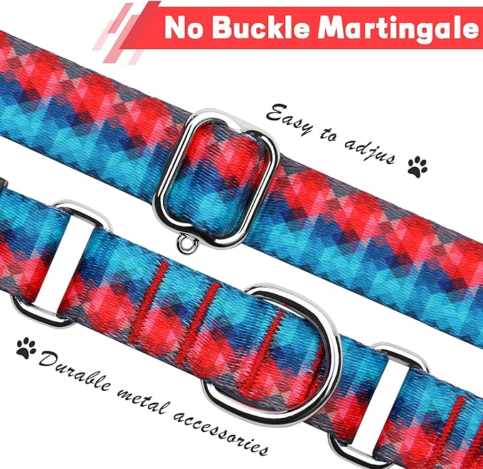Hikiko Martingale Collar for Dogs with No Buckle Geometric Red Green Dog Collars for Small Dogs,Gradient,S