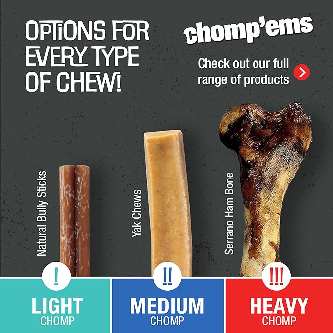 CHOMP 'EMS Purehide Beefhide Dog Chews, Bacon Flavor, 12 Oz - 100% Digestible Long Lasting Dental Treat