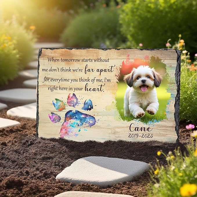 Ship Next Day, Customized Pet Memorial Stones for Dogs Cats Memorial Gifts for Loss of Dog Death Sympathy Gift with Photo Picture Name Date Personalized Pet Frame
