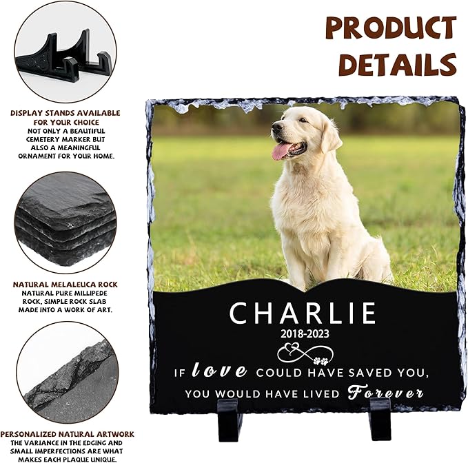 Dog Memorial Gifts for Loss of Dog, in Loving Memory Gifts for Pet, Pet Memory Stone for Dogs, Cemetery Decorations for Grave, Personalized Memorial Square Shaped Stones