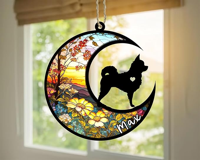 Personalized Dog Memorial, Custom Name Chihuahua Long Haired Dog Christmas Ornament with Name, Custom Breeds, Pet Loss Light Catcher, Gifts for Lovers Loss of Pet Sympathy on Mothers Day Christmas