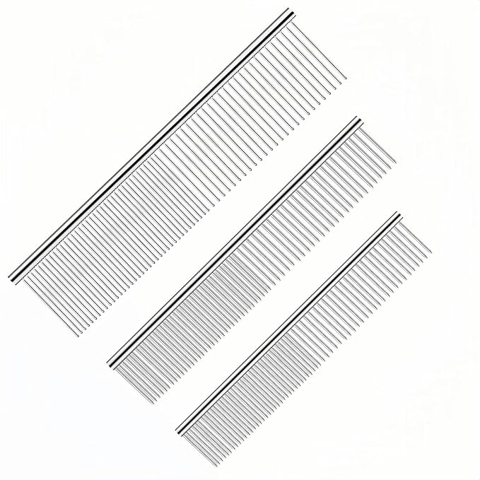 3-Pack metal comb for dogs stainless steel dog comb Pet Grooming Metal Combs Set, Large Medium Small Sizes, Stainless Steel Detangling Tool for Dogs and Cats