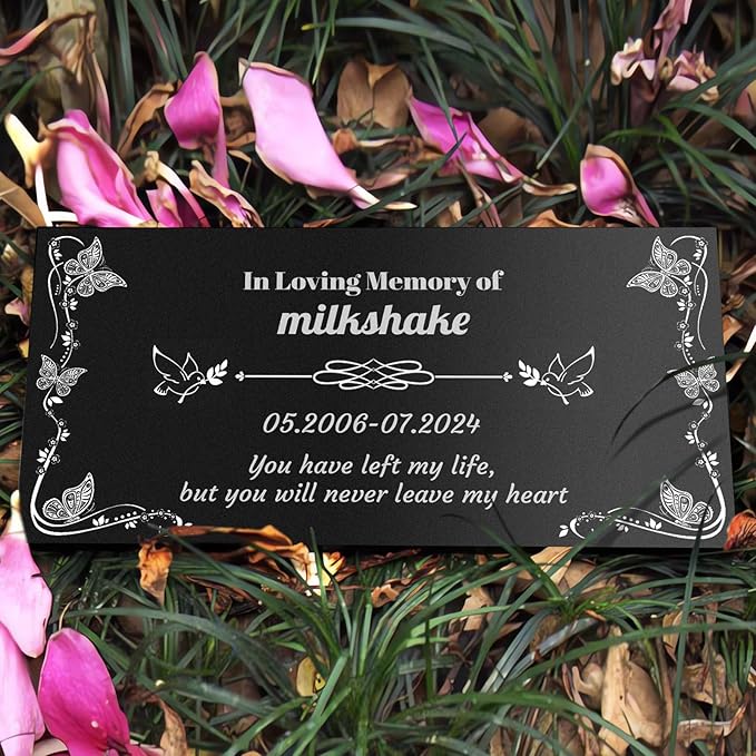 Generic Personalized Pet Memorial Stones,Dog Headstones, Cat Tombstone Outdoor, Black Granite Memorial Garden Stone Engraved with Photo, Pet Headstone Sympathy Gifts (for Pets) (Text)