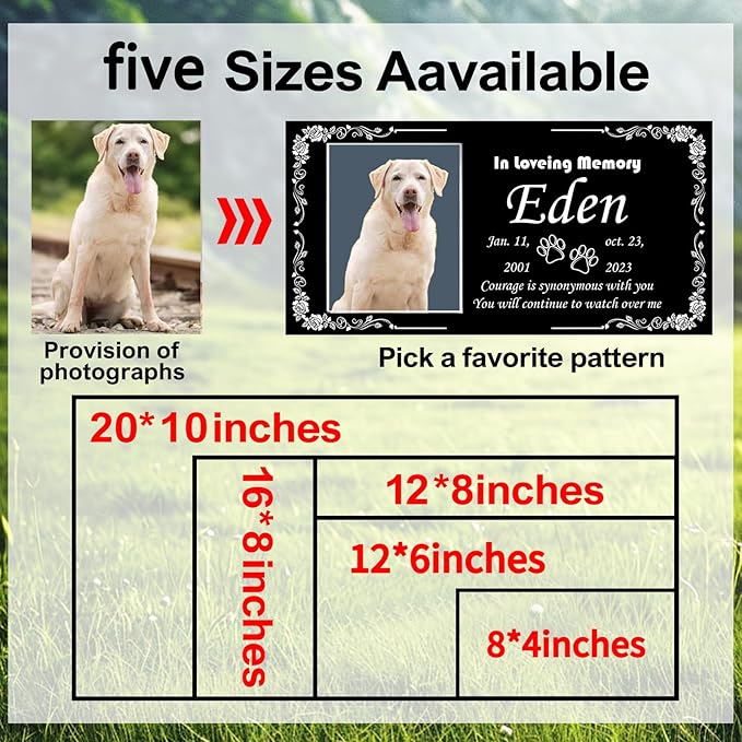 Pet Memorial Stones for Dogs & Cats, Personalized Dog Memorial Plaques for Pet Grave Stones for Outdoor - Cats Headstones, Tombstones for Grave Markers with Photo (Ceramics)