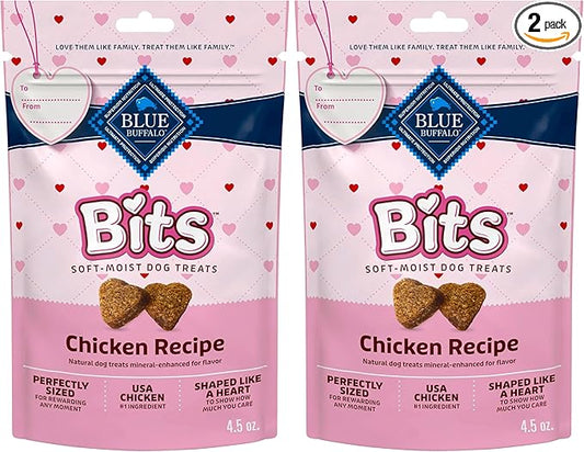 Blue Buffalo Valentine Blue Bits Natural SoftMoist Training Dog Treats Chicken Recipe 4.5-oz Bag (Pack of 2)