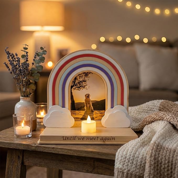 Dog Memorial Gifts for Loss of Dog – Rainbow Bridge Pet Memorial Gifts for Dogs, Pet Loss Sympathy Gift, in Memory of Dogs Picture Frame Keepsake with LED Candle, Card & Gift Box for Any Pet