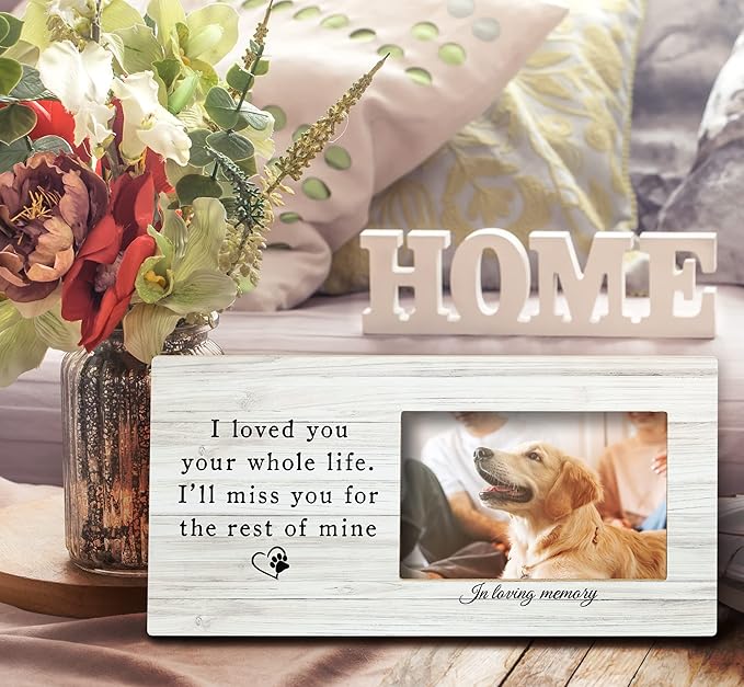 SRADMO Pet Memory Picture Frame - 12x6 inch Wooden Tabletop Photo Frame for Pet Owners, Memorial Gift for Loss of Dog or Cat