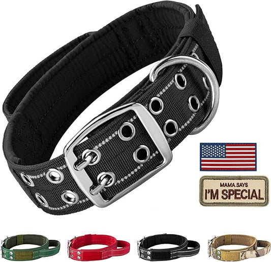 Annchwool Tactical Dog Collar for Medium and Large Dog,Adjustable Military Dog Collar with Soft Padded Handle,Heavy Duty Double Buckle Design(Black,XL)