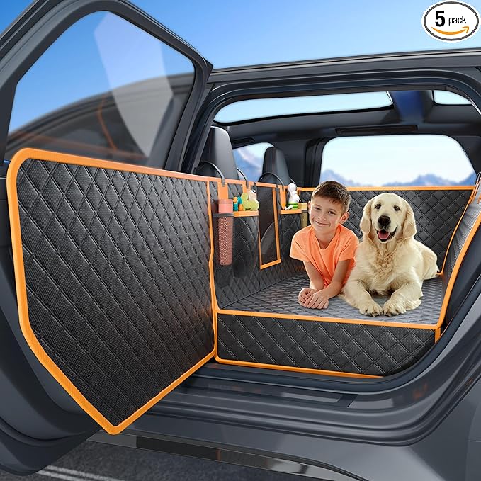 Dog Car Seat Cover for Back Seat, Hard Bottom Car Seat Cover for Dogs with Door Protectors for Traveling and Camping with Pets, Waterproof and Scratch-Resistant, Suitable for Cars