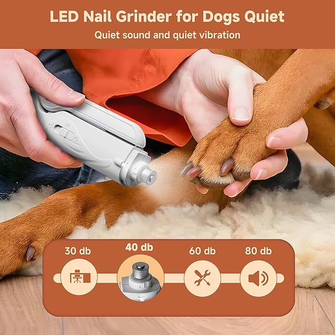 2-in-1 Dog Nail Clippers with Lights 2 LED & Dog Nail Grinder Quiet, Dog Nail Trimmers, USB Rechargeable and Splash Guard, Pet Nail Grinder for Small, Medium, and Large Dogs & Cats