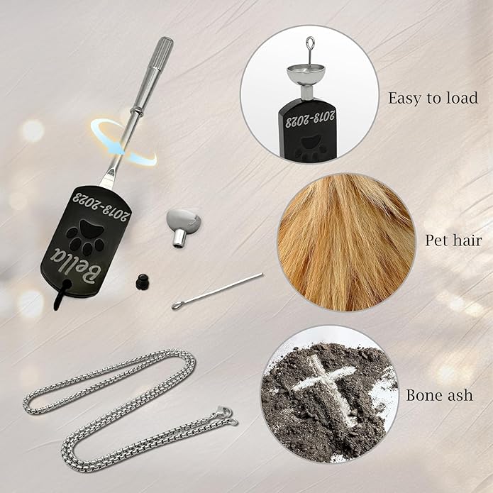 Funnylife Personalized Pet Urn Necklaces for Dog Cat Ashes Custom Photo Text Stainless Steel Cremation Jewelry Pet Loss Memorial Gift