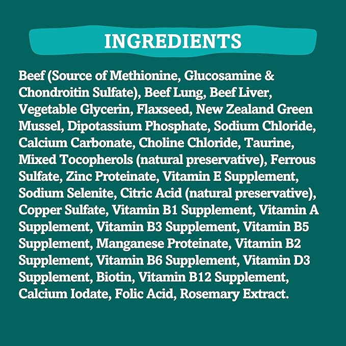 RawTernative Air Dried Dog Food, High Protein, Over 90% Real Beef & Beef Organs + New Zealand Green Mussels, Complete Meal or Topper, Grain Free, Gluten Free, Non GMO, (5 oz Bag)
