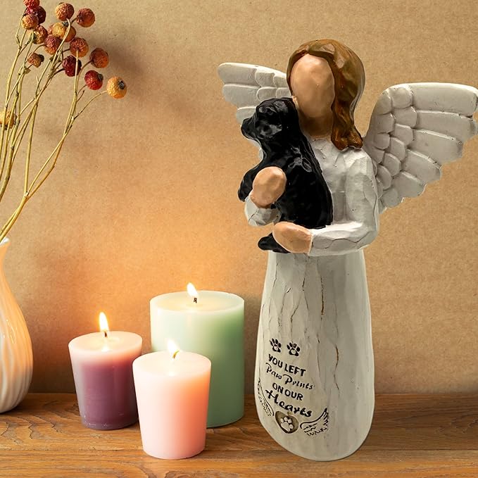 Dog Memorial Gifts for Loss of Dog, Pet Memorial Gifts for Dogs, Sculpted Hand-Painted Angel Figurines – Loss of Dog Sympathy Gift, Dog Bereavement Gifts, Dog Remembrance Gift (Black)