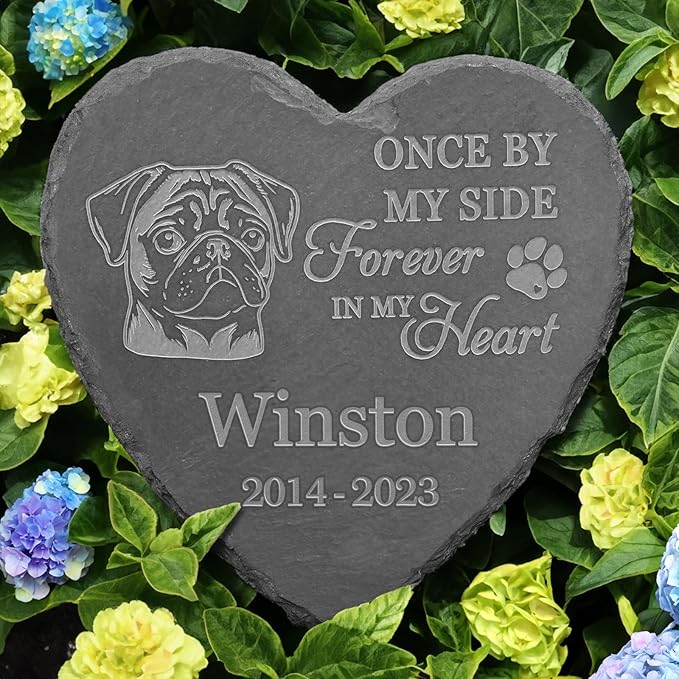 Pug Outdoor Memorial, Pug Tombstones, Pug Loss, Pug Memorial Keepsake