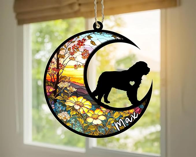 Personalized Dog Memorial, Custom Name Saint Bernard Dog Christmas Ornament with Name, Custom Breeds, Pet Loss Light Catcher, Gifts for Lovers Loss of Pet Sympathy on Mothers Day Christmas