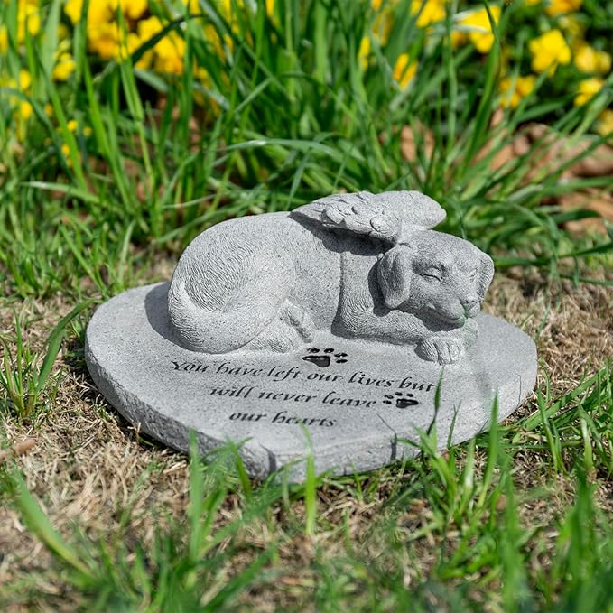 MyGift 9 Inch Resin Pet Memorial Garden Stone, Dog Loss Sympathy Remembrance Gift with Dog Angel Sculpture, in Loving Memory Plaque for Dog Lovers & Dog Mom