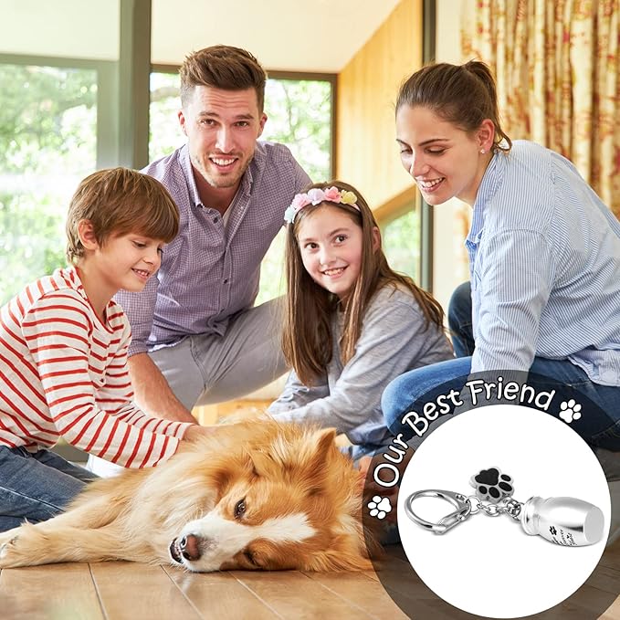 Tudomro Cremation Pet Dog Urns Keychain for Ashes with Storage Bag Stainless Steel Small Cat Paw Memorial Keepsake Jewelry