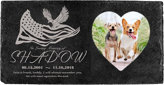 Fanery Sue Custom Cat Memorial Stones with Full Color Image, Dog Memorial Gift Garden Stones, Pet Grave Markers Personalized, All-Natural Memorial Headstone for Pet