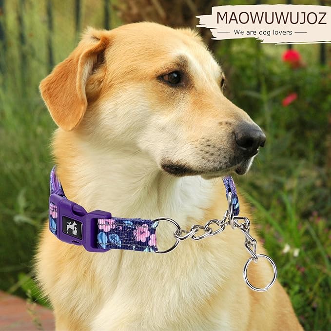 Reflective Martingale Dog Collar – Adjustable No-Slip Pink Training Collar with Quick-Release Buckle, Nylon Safety Collar for Medium Large XL Dogs (Pink m