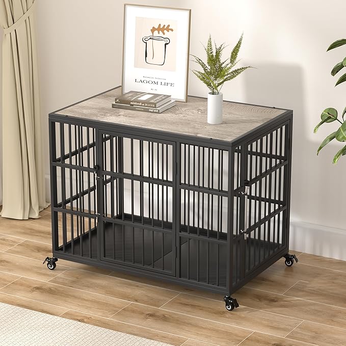 VERIFURTY 36 Inch Heavy Duty Dog Crate Furniture with Self-Locking Latch for Medium and Large Dogs, Escape-Proof Dog Kennel Furniture Indoor, Decorative Pet Cage End Table, Grey