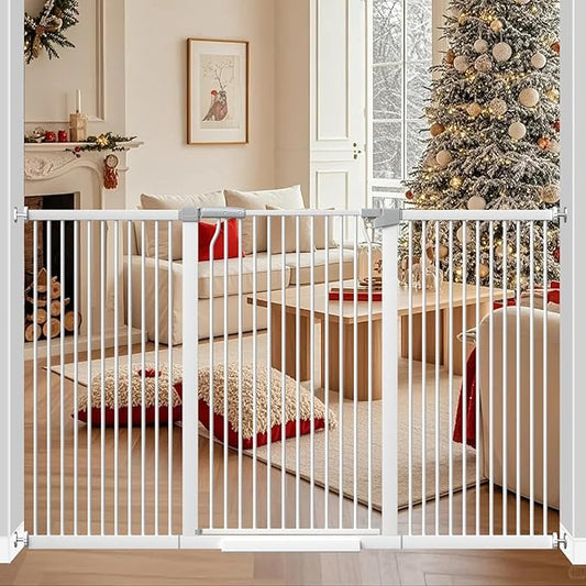 41" Extra Tall Baby Gate for Doorways and Stairs No Drill, Adjustable 65.8-72.2" Auto Close Dog Gate Indoor, Pressure Mounted Walk Through Swing Wide Pet Gate, Tall Cat Gate with Expansion Kit, White