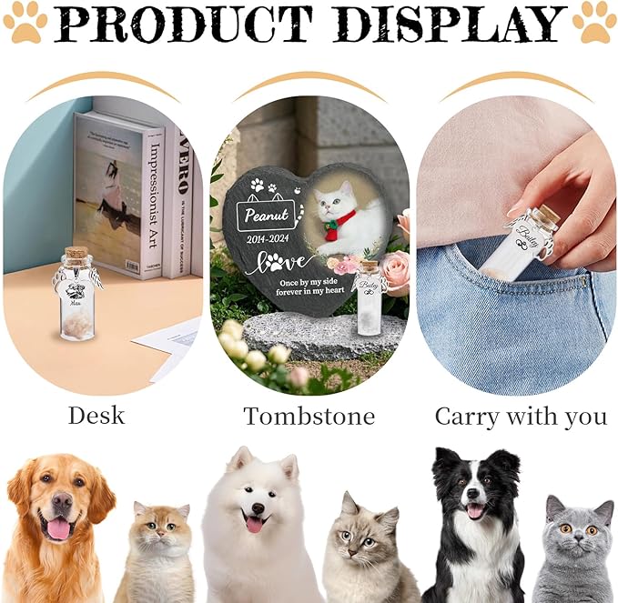 Custom Pet Hair Memorial Bottle with Engraved Photo & Text, Cat Fur Keepsake, Personalized Pet Fur Keepsake for Dog Cat Hair, Loss of Dog Sympathy Gift (Style 1)