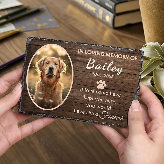 Ships Next Day Personalized Dog Memorial Gifts for Loss of Dog, Custom Pet Memorial Stone with Photo Name Date Bereavement Sympathy Gift for Dog Cat Lover