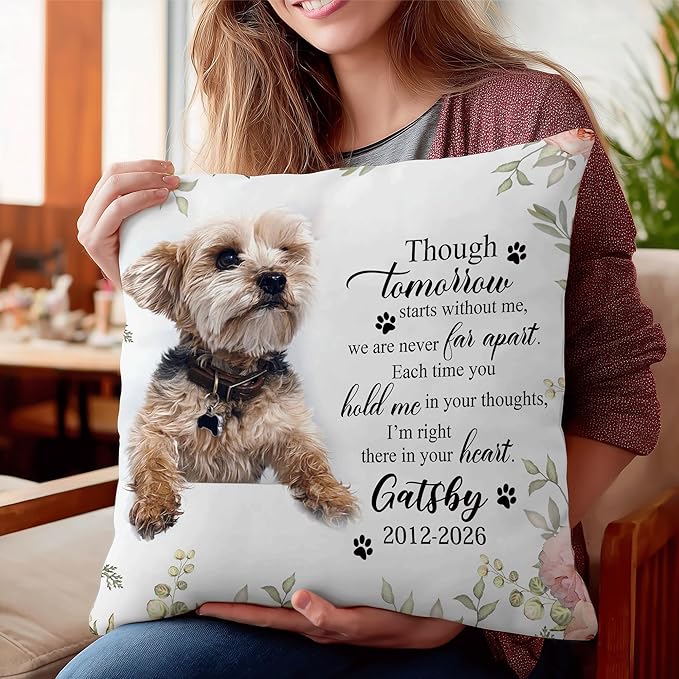 Hyturtle Personalized Pet Photo Memorial Pillow with Insert 12"x12" Double-Sided Printed Sympathy Gifts for Loss of Dog - Dog Remembrance Gifts - Custom Pet Memorial Gifts - Pillow Sofa Home Decor