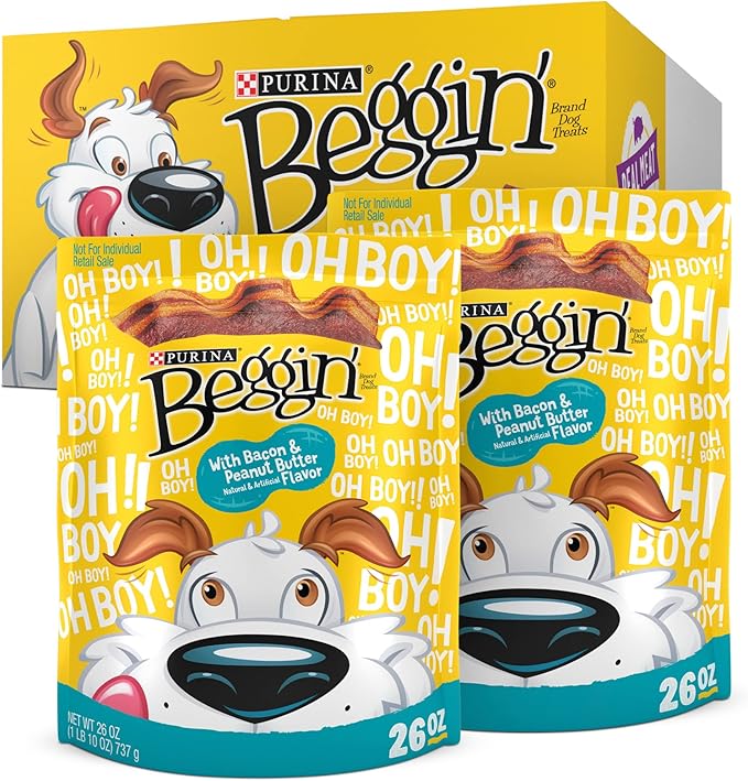 Purina Beggin' Strips With Real Meat Dog Treats, With Bacon and Peanut Butter Flavor - (Pack of 2) 26 oz. Pouches