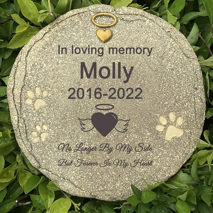 Engraved Pet Memorial Garden Stone, Personalized Pet Grave Marker Tombstone Garden Stone with Sympathy Poem No Longer by My Side, But Forever in My Heart