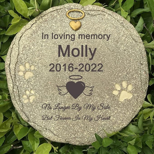 Engraved Pet Memorial Garden Stone, Personalized Pet Grave Marker Tombstone Garden Stone with Sympathy Poem No Longer by My Side, But Forever in My Heart