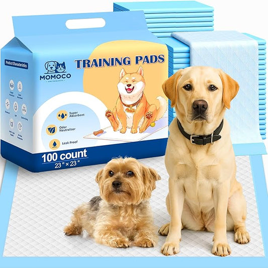 MoMoCo Puppy Pads 23" x 23", 6-Layer Super Absorbent Dog Pee Pads, Leak-Proof Dog Training Pads for Hardwood Floors & Apartments, Flash-Dry Disposable Potty Pads for Puppies & Senior Dogs, 100 Count