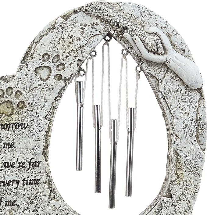 Paw Prints Pet Dog Memorial Stones with Wind Chimes, Loss of Dog Sympathy Keepsake Pet Dog Memorial Gi-fts, Heart Shaped Pet Dog Headstone Grave Markers for Garden Yard Patio Lawn Decor