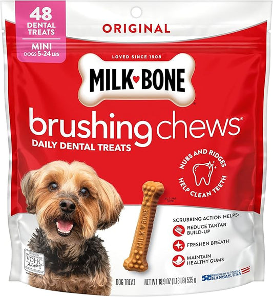 Milk-Bone Brushing Chews Original Chicken Flavor Daily Dental Dog Treats, Mini, 18.9 Oz. Bag