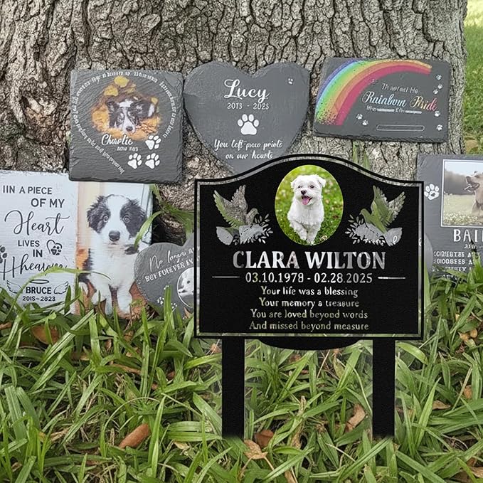 Custom Dog Grave Markers Outdoor, Personalized Pet Grave Marker Dog Memorial with Photo and Name, Outdoor Weatherproof Pet Cemetery Sign, Personalized Dog Memorial Gifts for Loss of Dog