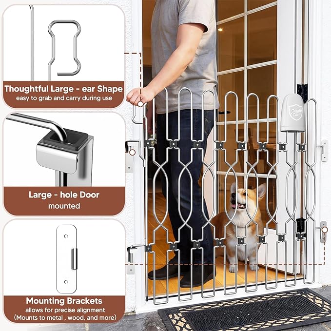 Snagle Paw Metal Retractable Door Barrier,Safety Dog Gate for Front Door,Easy Install Retractable Pet Gate for Recreational Vehicle,Doorways,36.2" Wide 35" Tall