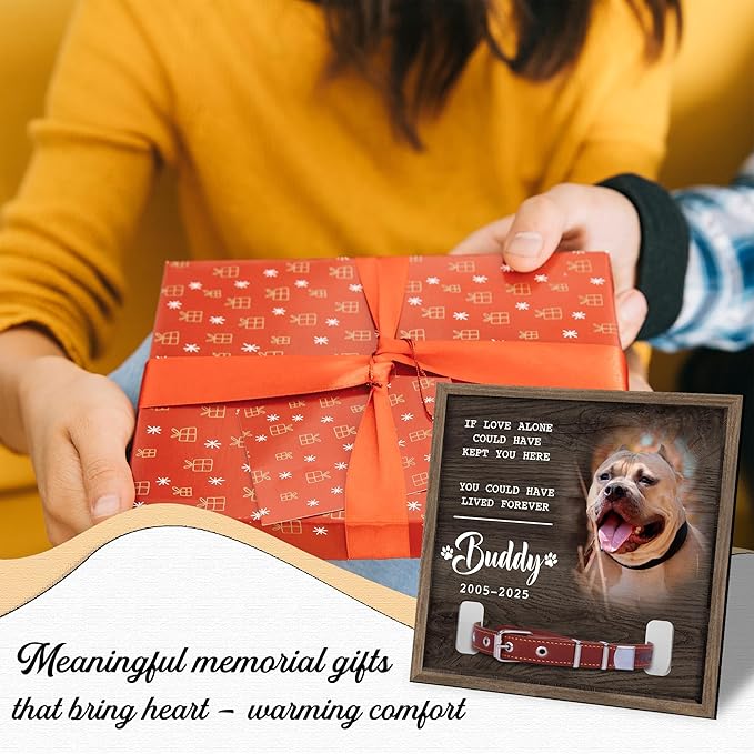 Dog Memorial Frame with Collar Holder – If Love Alone Could Have Kept You Here Quote – Personalized Dog Loss Picture Frame with Name – Dark Wood Pet Memorial Gift with Collar Holder