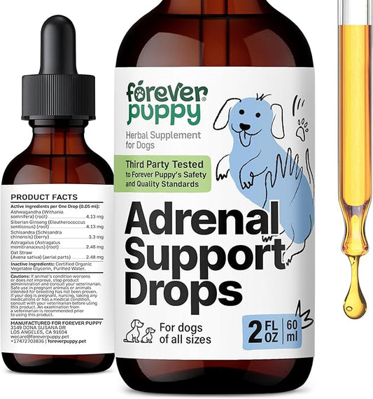 Forever Puppy Adrenal Support Drops for Dogs - Pure Ashwagandha & Ginseng Root Tincture for Adrenal Health & Energy Support - Calming Care Liquid Supplement for Dogs of All Breeds & Sizes - 2 oz